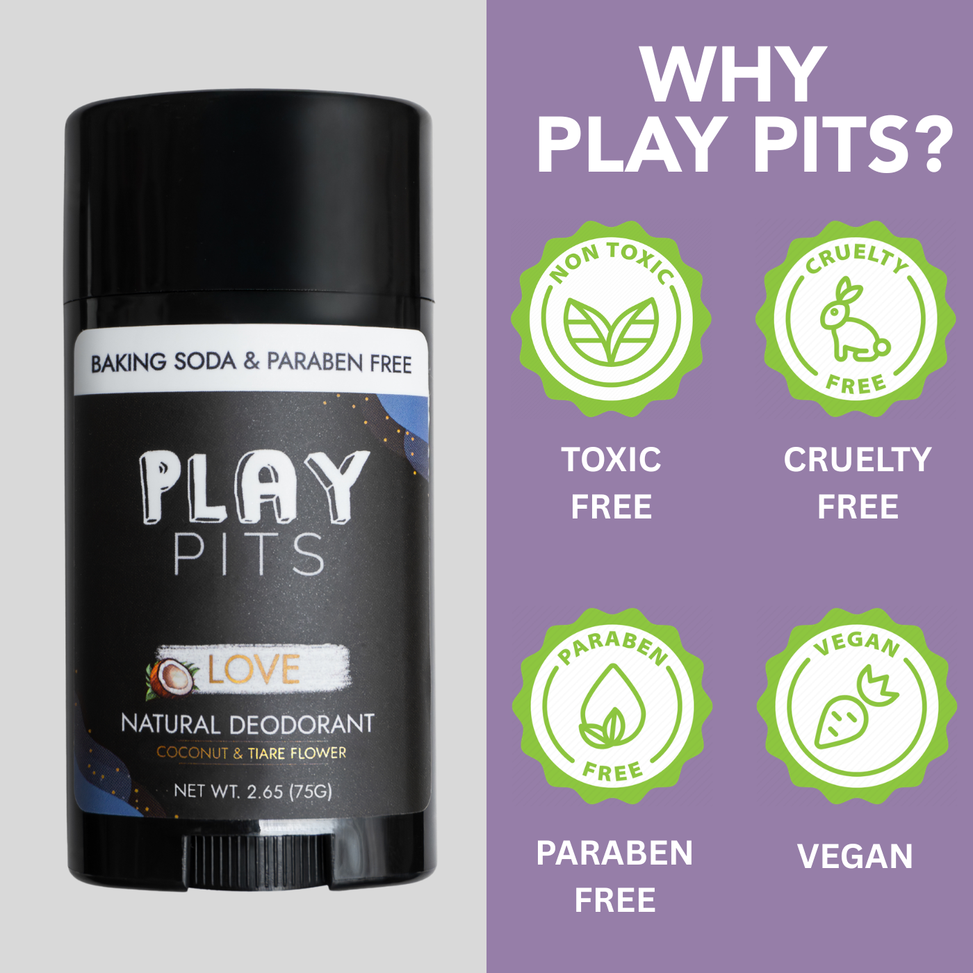 Baking Soda Free Deodorant 3-Pack Bundle: Love - Play Pits